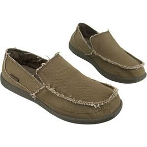 Men’s Khaki Tan Distressed Canvas CROCS Santa Cruz Slip-On Loafers Shoes Sz 11